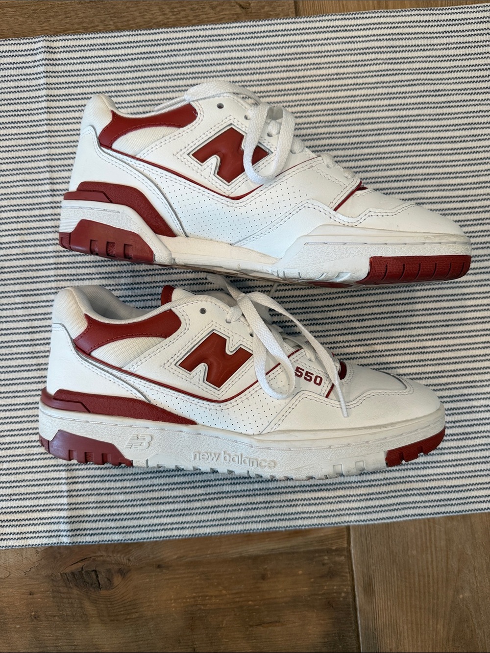 New Balance White and Red 550 Retro Court Sneakers